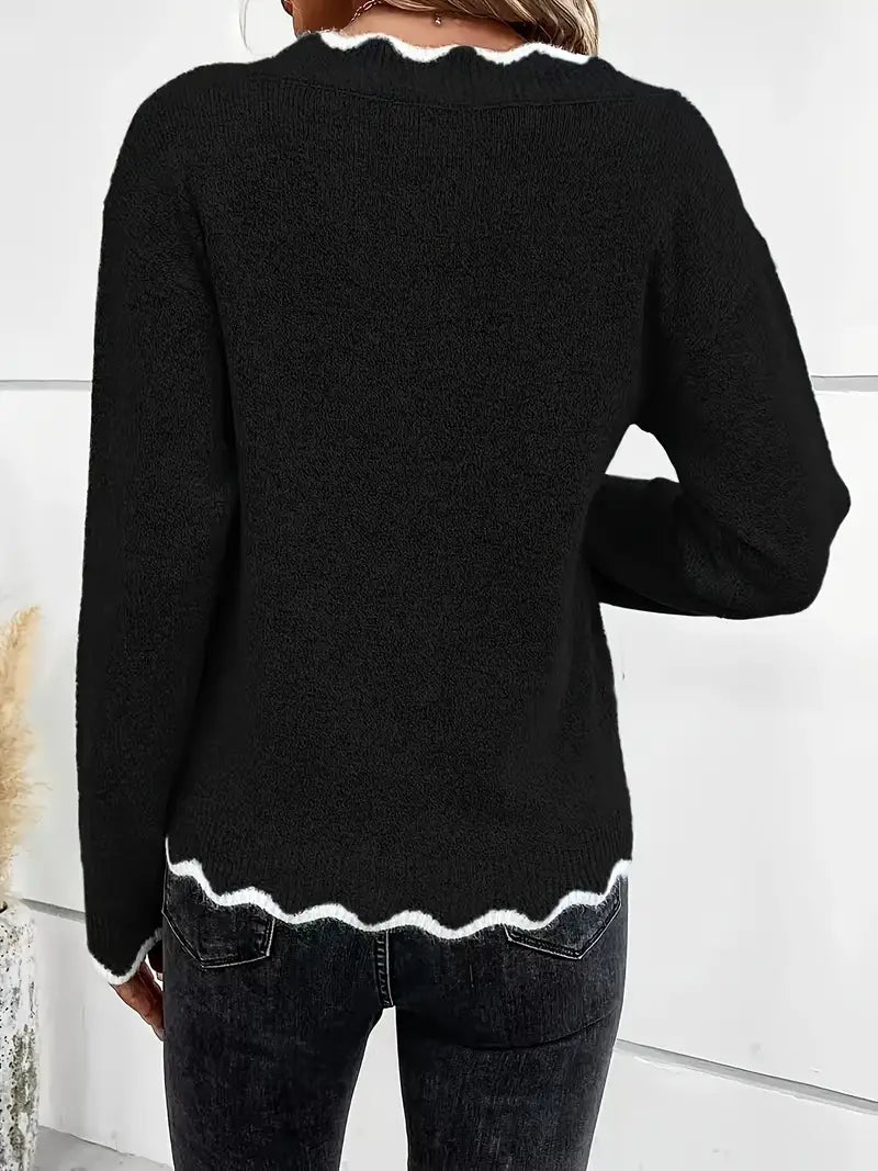 Alexa – Scalloped Neckline Knitted Sweater