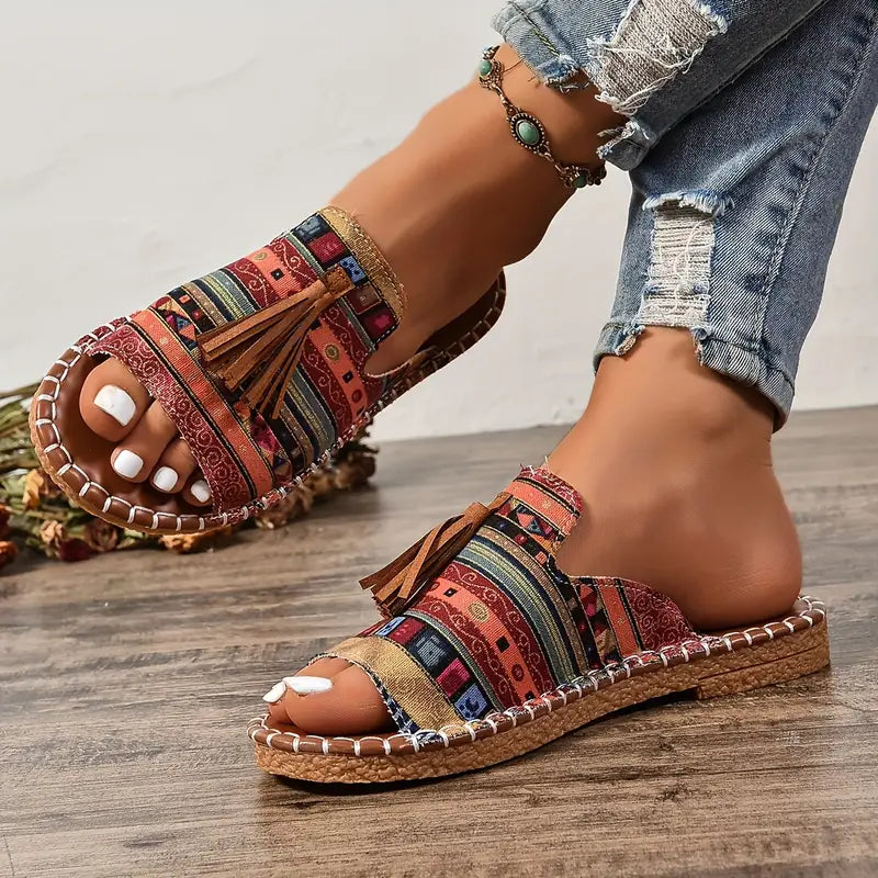 Taylor – Ethnic Style Flat Sandals with Tassel