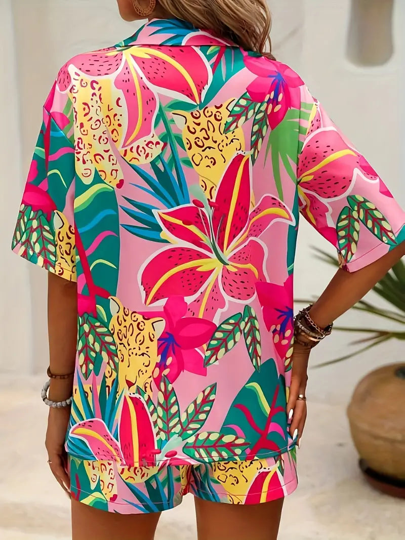 Roswitha – Tropical Print Shorts and Blouse Set