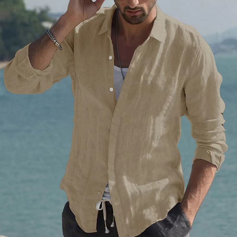 Vintage plain linen shirt with turn-down collar – Jam