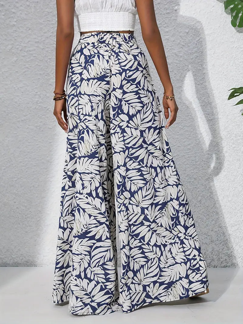 Fritzi – Leaf Print Wide Leg Trousers