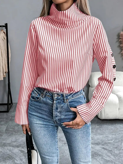 Sigrid – Striped High Neck Blouse