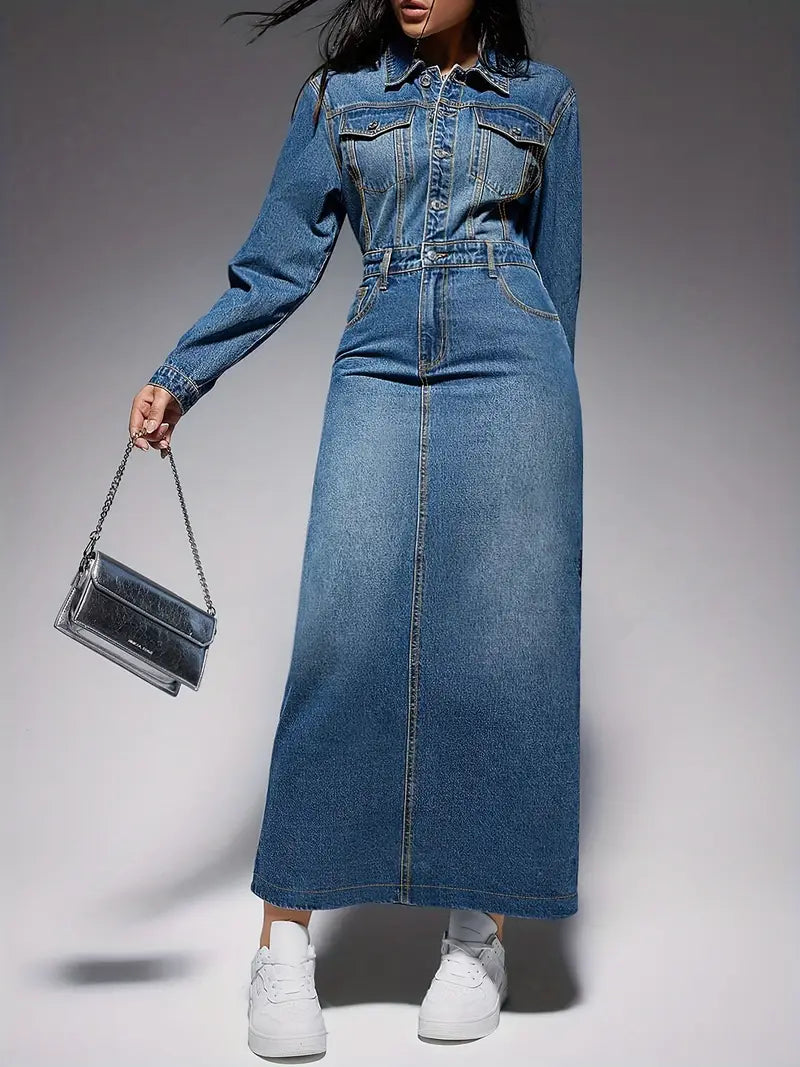 Oona – Long Sleeve Denim Maxi Dress