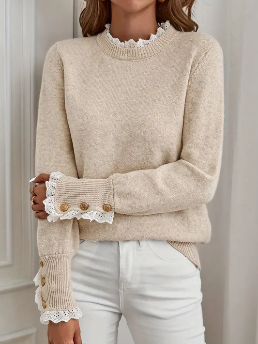 Vandy – Round Neck Ruffled Lace Sweater