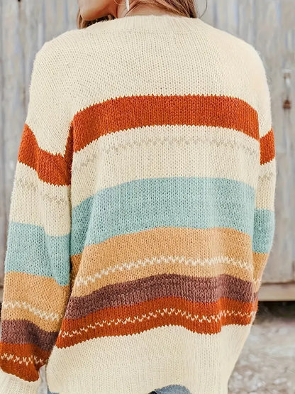 Gloria - Knitted Striped Round Neck Sweater