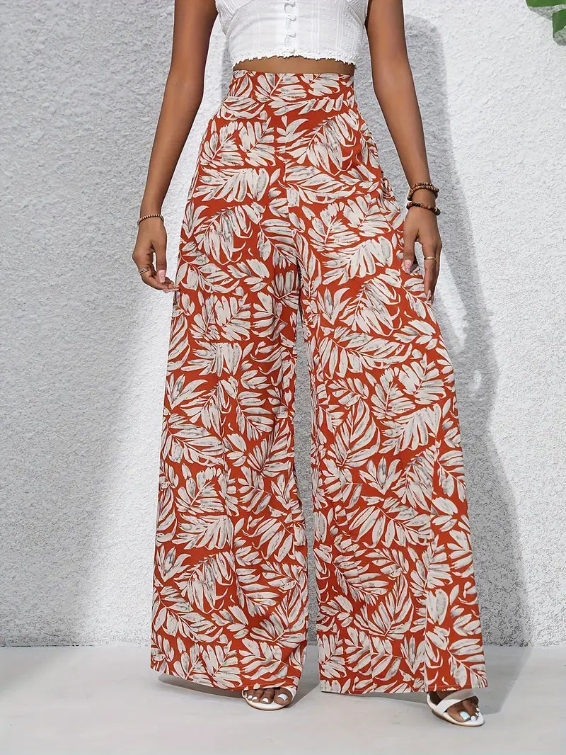 Fritzi – Leaf Print Wide Leg Trousers