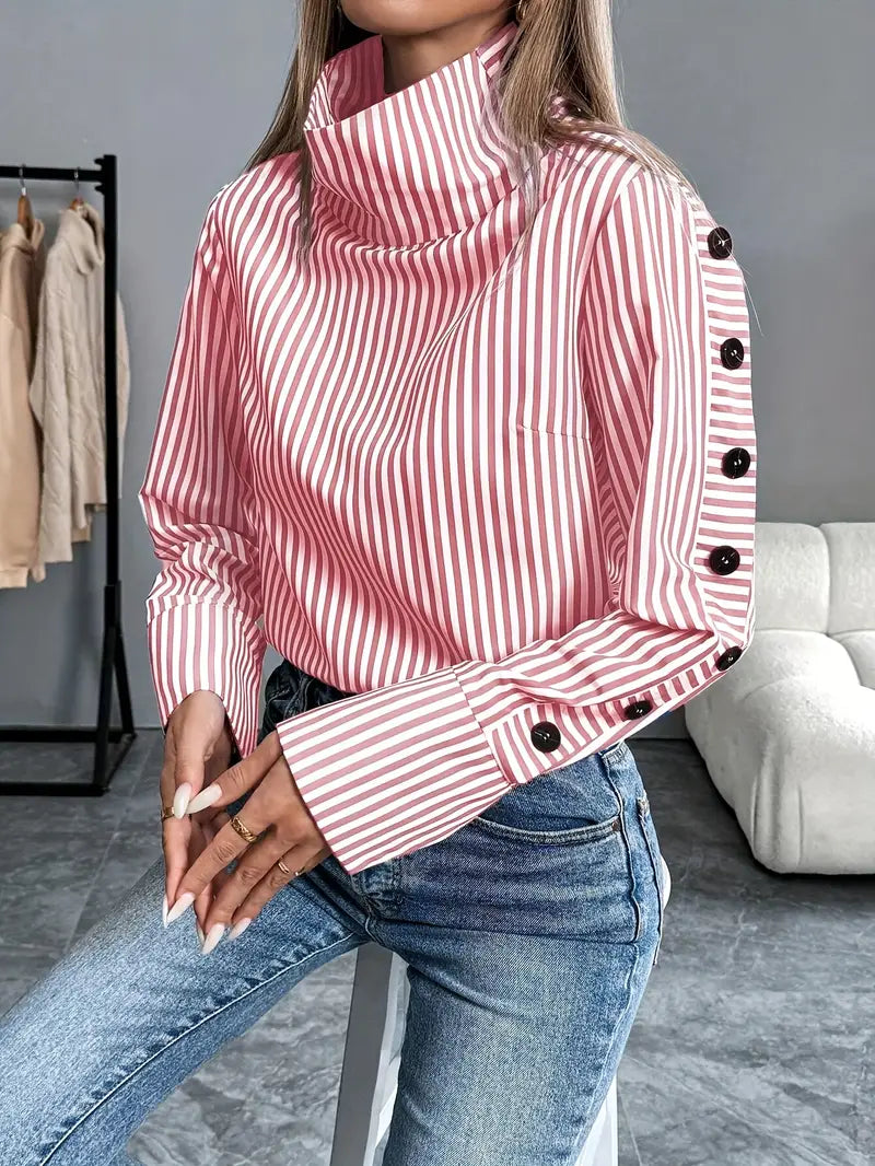 Sigrid – Striped High Neck Blouse