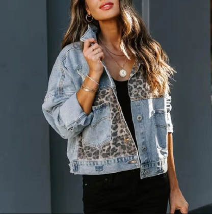 Aileen – Denim Jacket with Leopard Patch