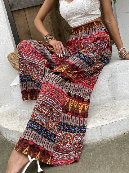 Karoline - Tribal Print Wide Leg Trousers