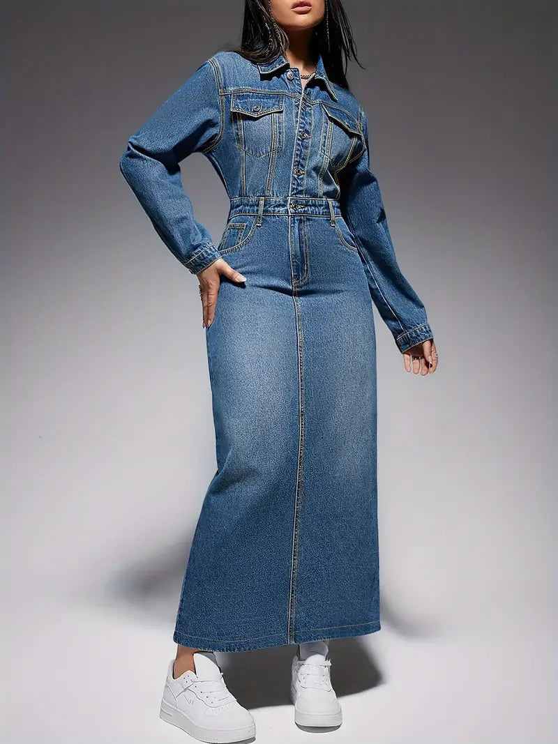 Oona – Long Sleeve Denim Maxi Dress