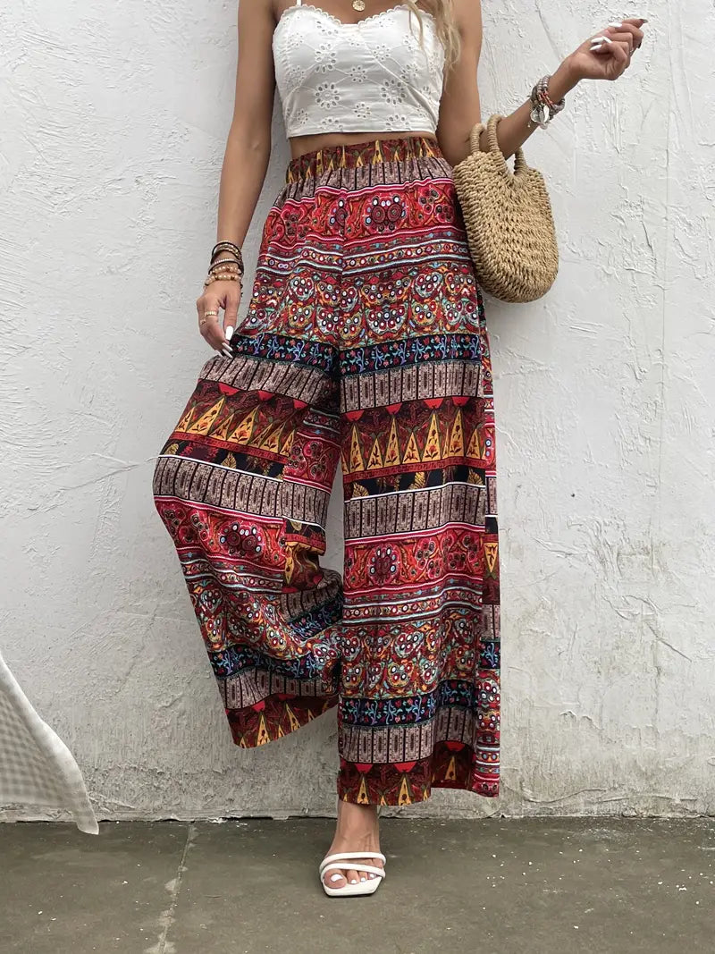 Karoline - Tribal Print Wide Leg Trousers