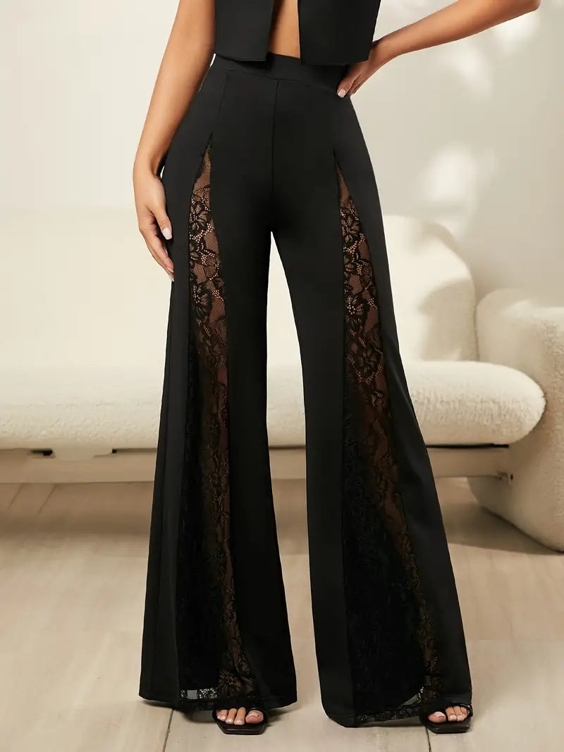 Eikin – High Waist Lace Flared Trousers