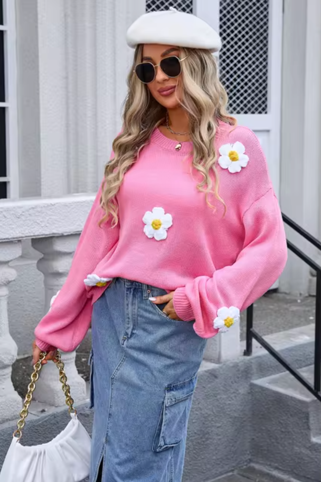 Miranda – Knitted 3D Flower Sweater