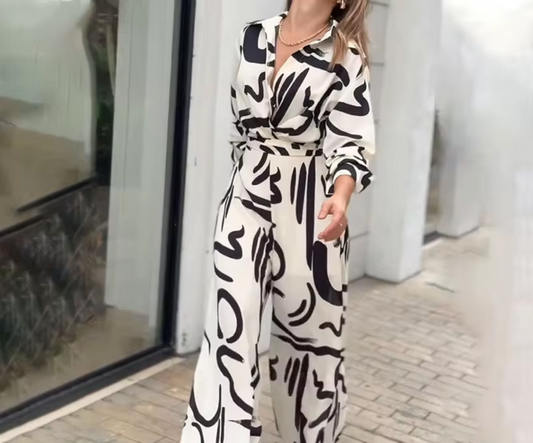 Hanna - Pattern Printed Wide Leg Jumpsuit