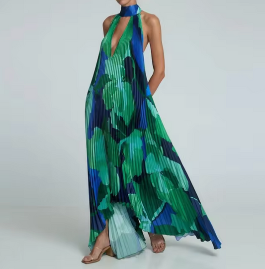 Zhenya - Pleated Halter Neck Maxi Dress