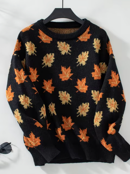 Almira – Knitted Sweater with Maple Leaf Pattern