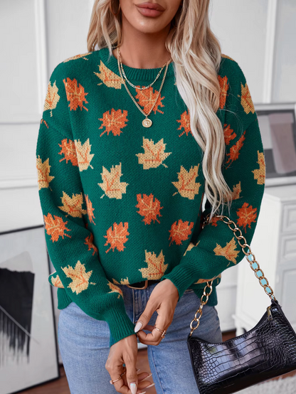 Almira – Knitted Sweater with Maple Leaf Pattern