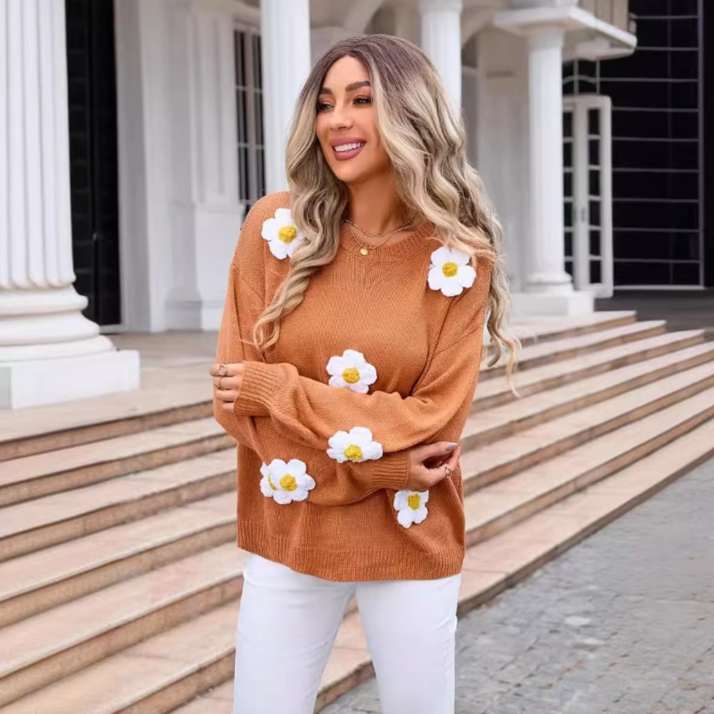 Miranda – Knitted 3D Flower Sweater