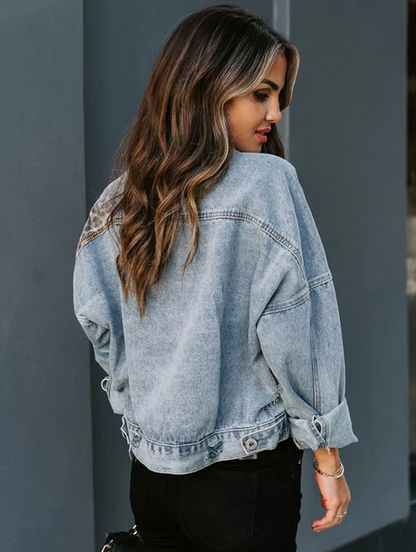 Aileen – Denim Jacket with Leopard Patch