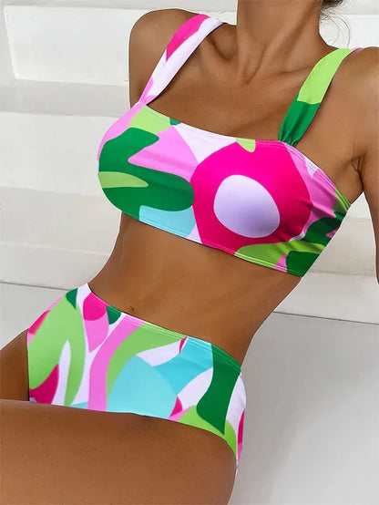 Shirley - Abstract Print High Waist Bikini Set