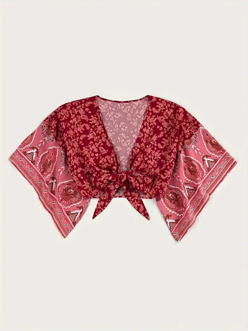 Harlene – Tribal Print Front Knot Top