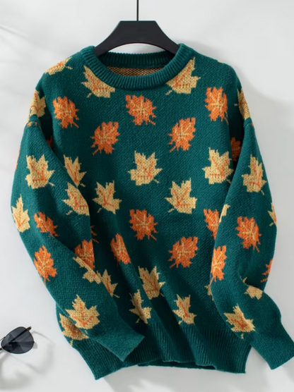 Almira – Knitted Sweater with Maple Leaf Pattern