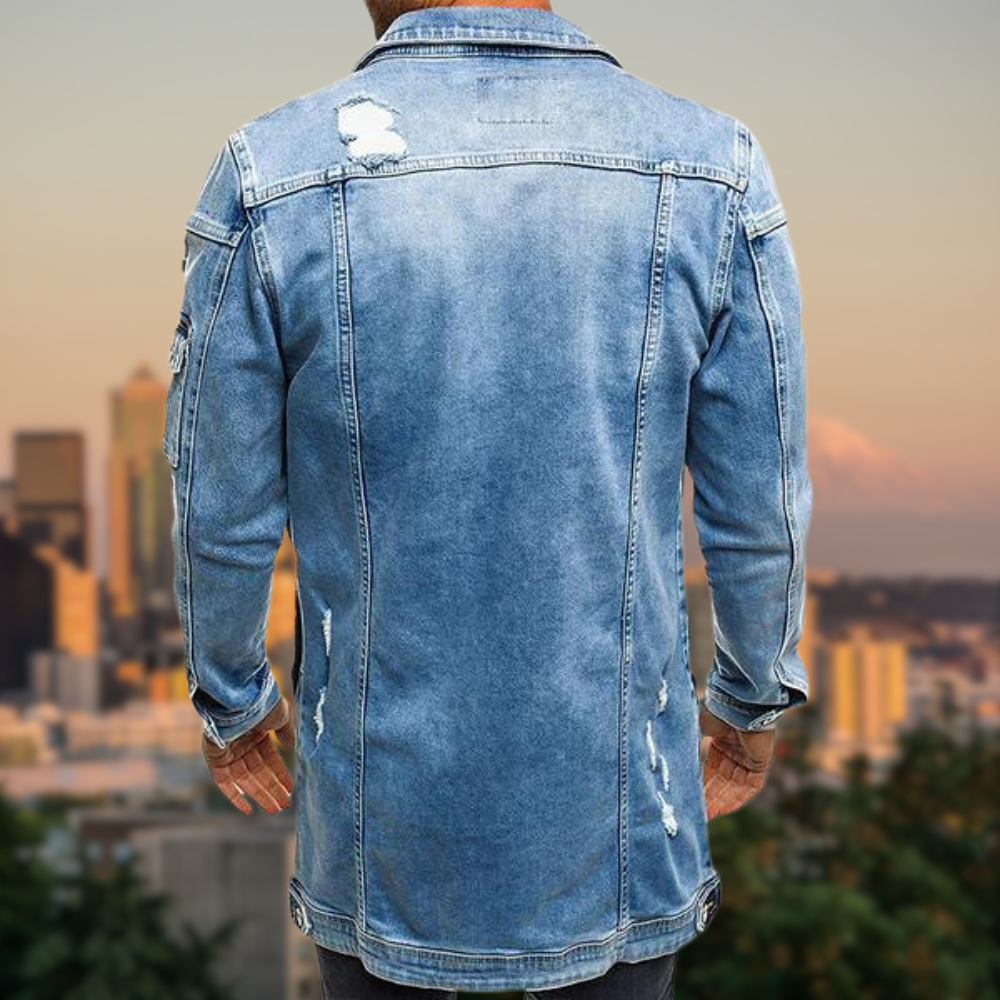 DAVEY - Ripped Medium Length Denim Jacket