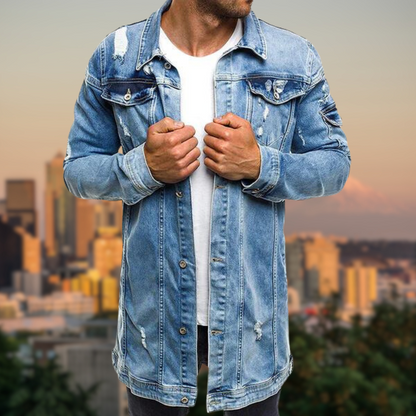 DAVEY - Ripped Medium Length Denim Jacket