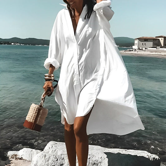 JELLA - White summer blouse dress
