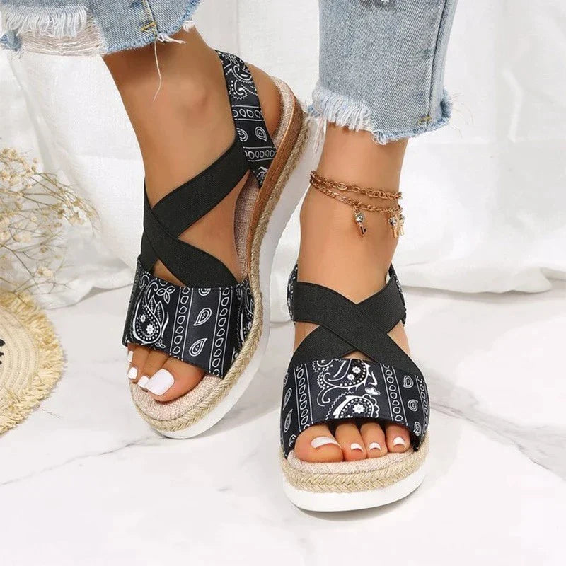 EVELYN - Orthopaedic wedge sandals made from hemp rope