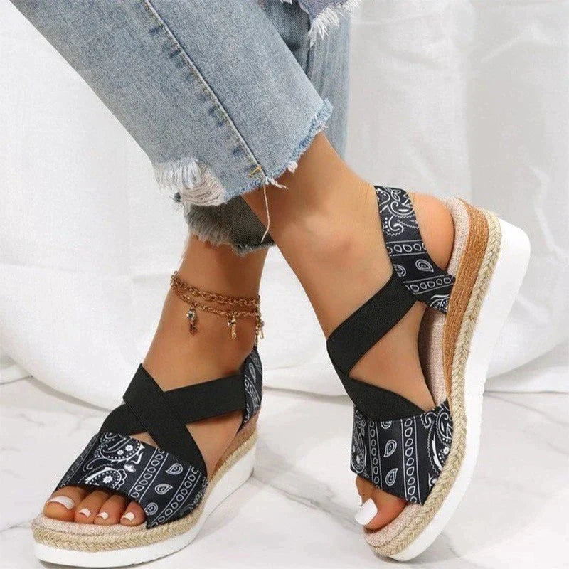 EVELYN - Orthopaedic wedge sandals made from hemp rope