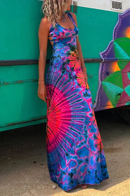 Layiah - Maxi dress with lacing and tie-dye print