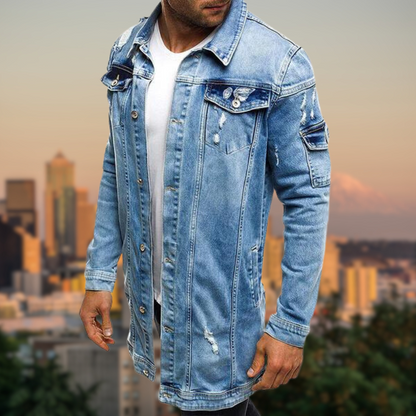 DAVEY - Ripped Medium Length Denim Jacket