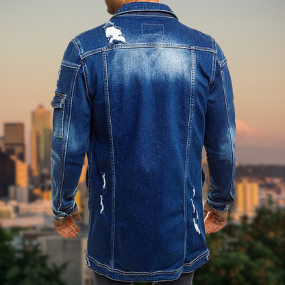 DAVEY - Ripped Medium Length Denim Jacket