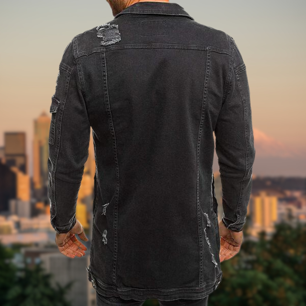 DAVEY - Ripped Medium Length Denim Jacket