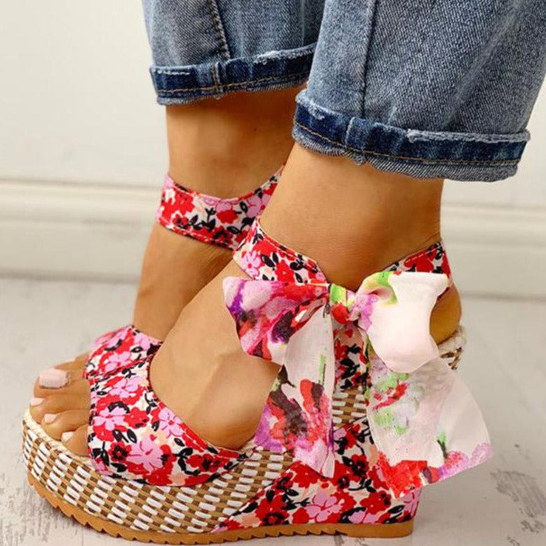 Natalia - Floral orthopedic wedge sandals