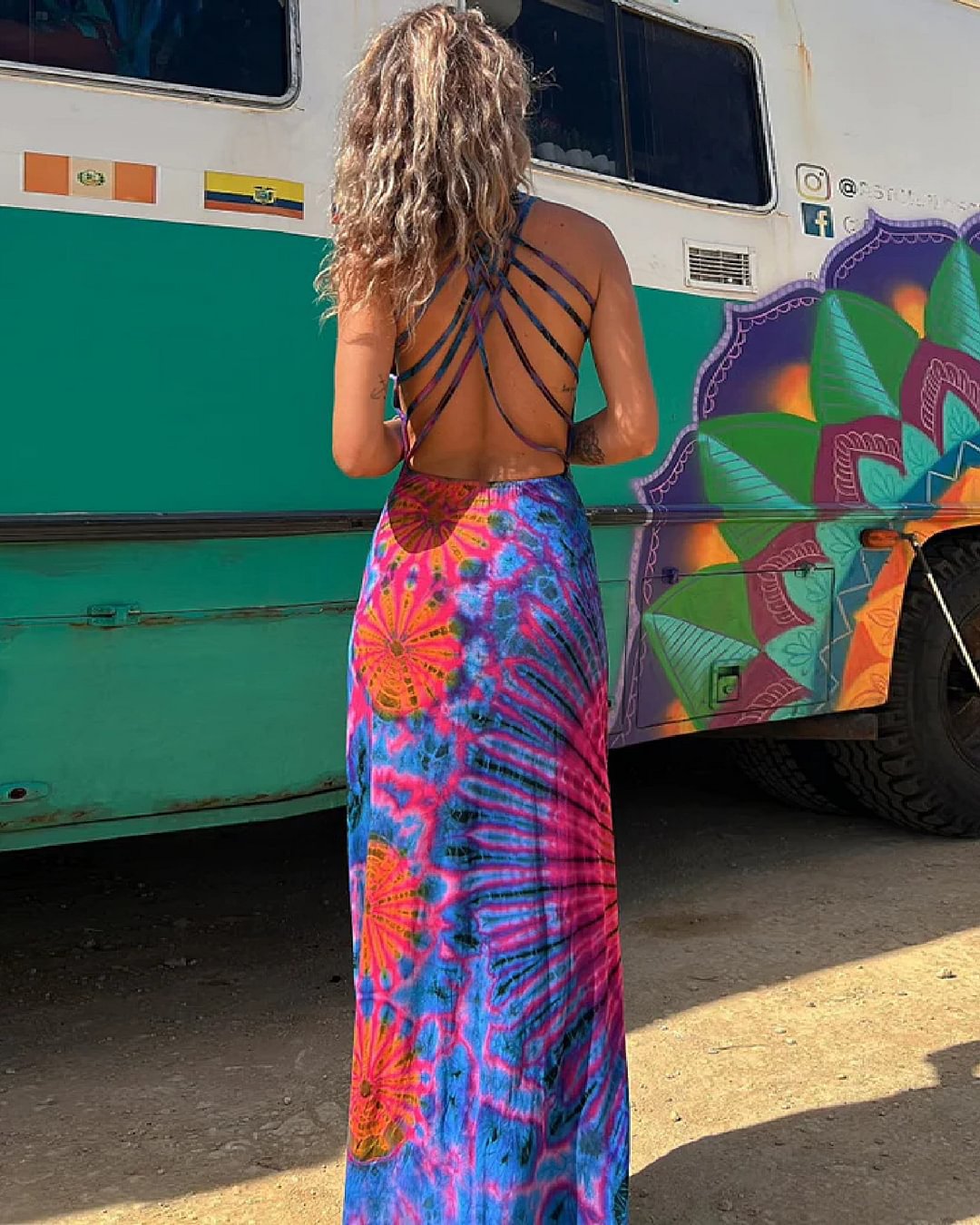 Layiah - Maxi dress with lacing and tie-dye print