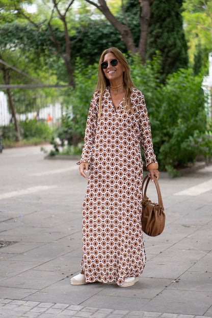 JILLIAN - Stylish dress with brown pattern